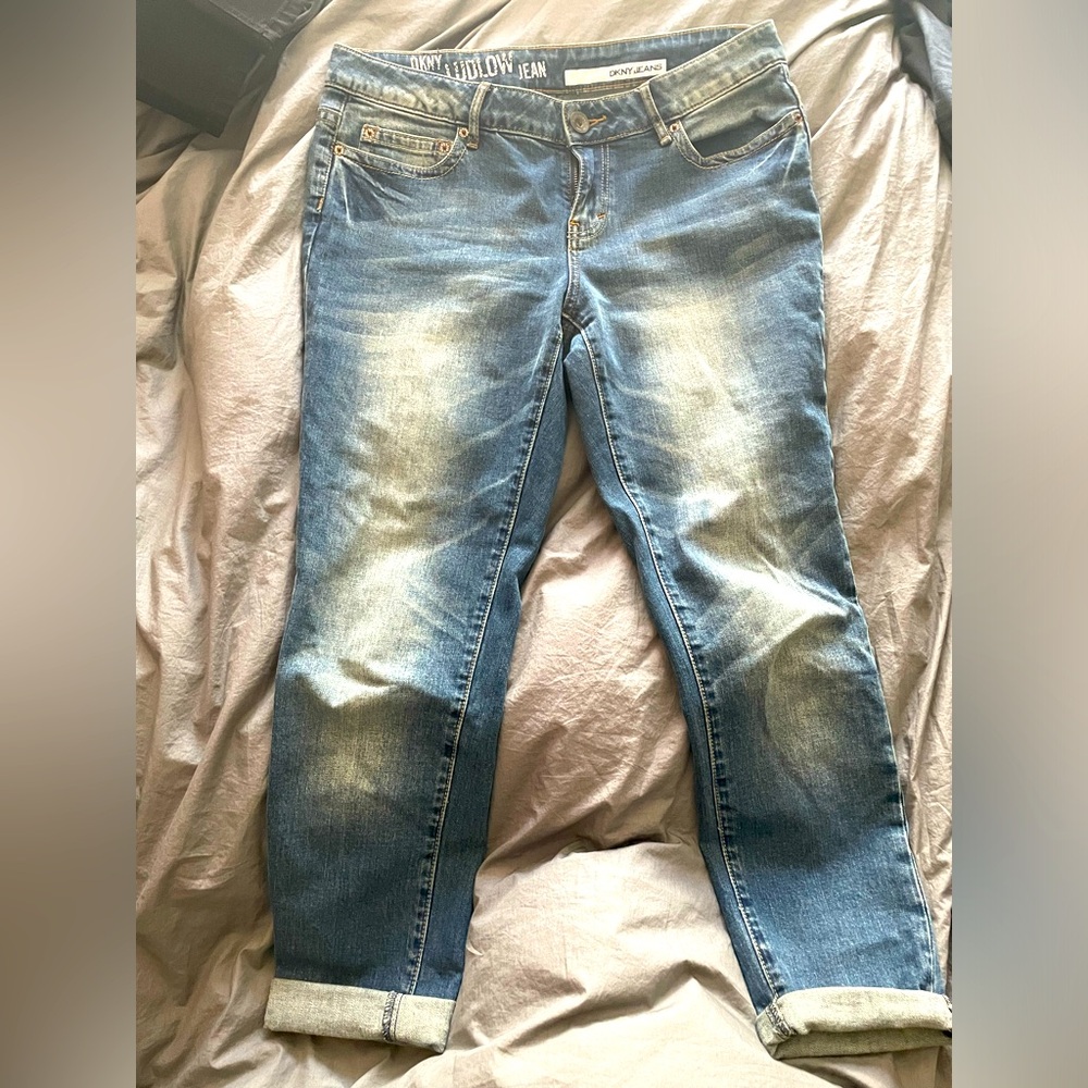 Cropped mid-rise DKNY jeans, worn a couple of times.